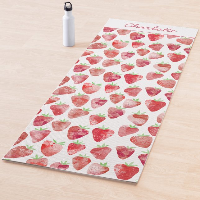 Tapis De Yoga Aquarelle de fraise personnalisée (Créateur téléchargé)