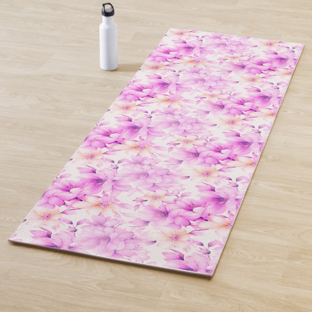 Tapis De Yoga Aquarelle délicate Fleurs roses (En situation)