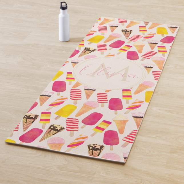 Tapis De Yoga Aquarelle douce été crème glacée (En situation)