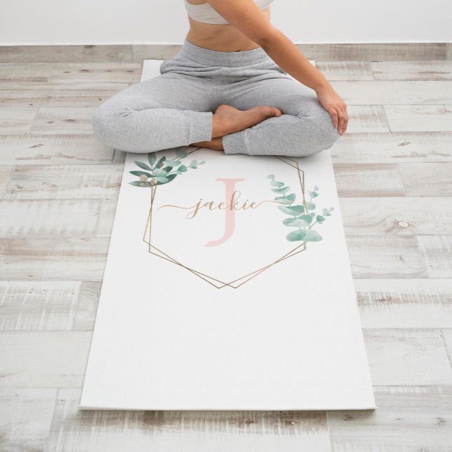 Tapis De Yoga Aquarelle Eucalyptus Monogramme du cadre (Créateur téléchargé)