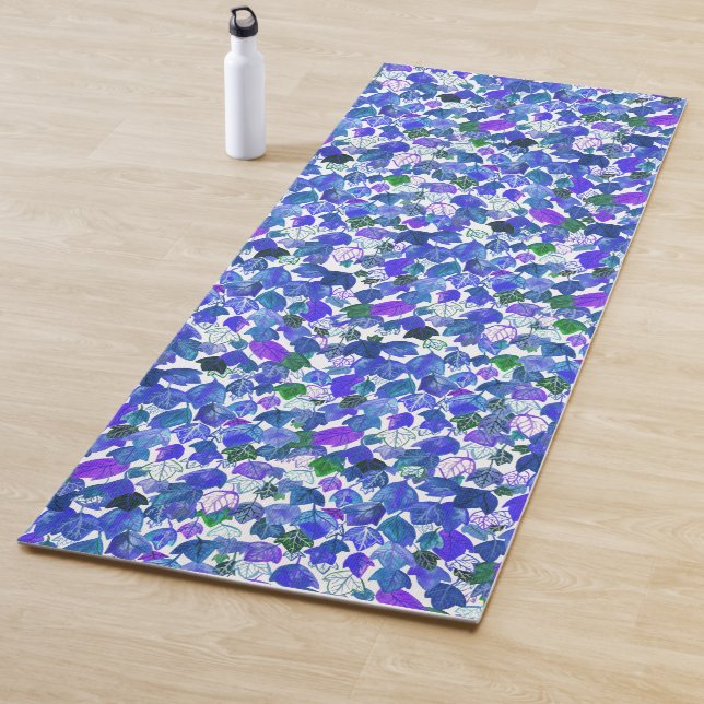 Tapis De Yoga Aquarelle Feuille  bleu pourpre Motif feuille (En situation)