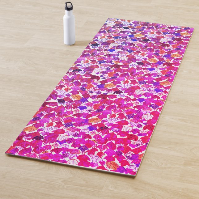 Tapis De Yoga Aquarelle Feuille descendante violet feuille rose  (En situation)