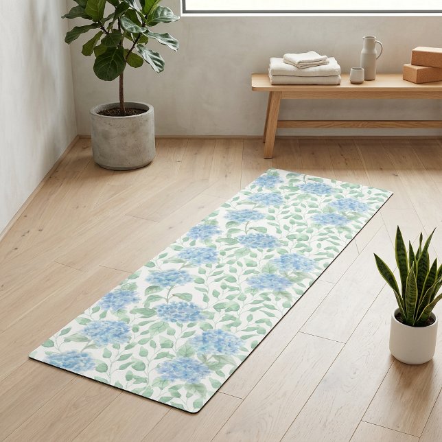 Tapis De Yoga Aquarelle Fleur Sauvage Bleu Vert (Blue Green Wildflower Watercolor Yoga Mat)