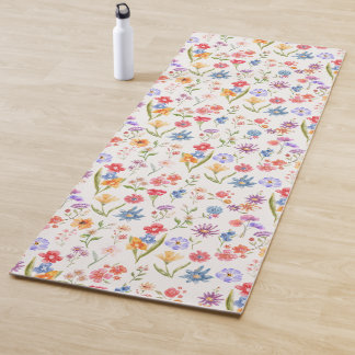 Tapis De Yoga Aquarelle Fleur Sauvage Bleu Violet