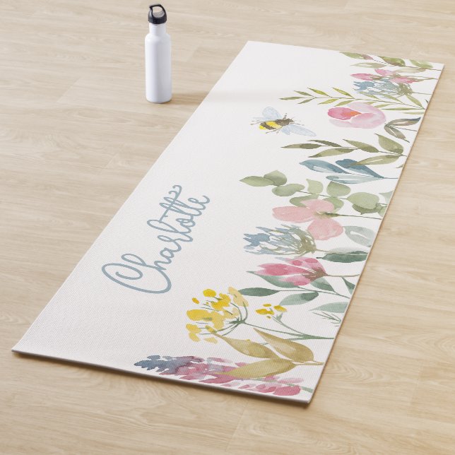 Tapis De Yoga Aquarelle Fleurs sauvages Floral Nom personnalisé (En situation)