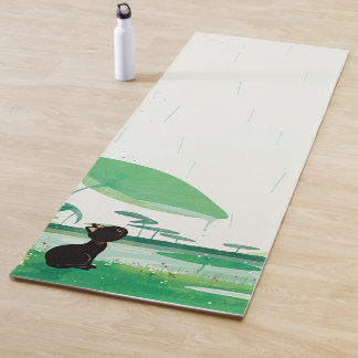 Tapis De Yoga Aquarelle Grenouille de chat dans la pluie