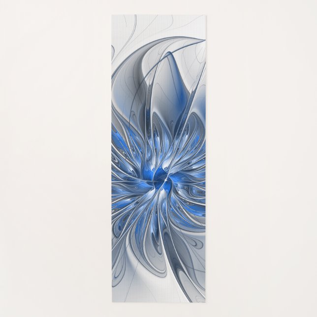 Tapis De Yoga Aquarelle gris bleu Abstrait Fractal Art Flower (Devant)