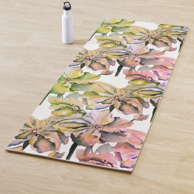 Tapis De Yoga Aquarelle Himalaya Perse bleu Poppies (En situation)