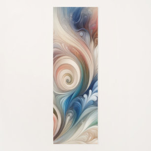 Tapis De Yoga Aquarelle Imaginaire Floral Pastel Bleu & Crème