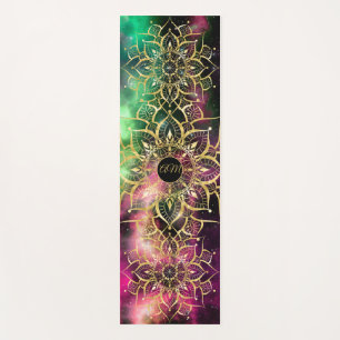 Tapis De Yoga Aquarelle Mandala Or Nebula Initiales