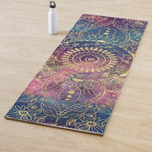 Tapis De Yoga Aquarelle or et nébuleuse mandala