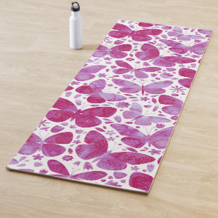 Tapis De Yoga Aquarelle papillon rose