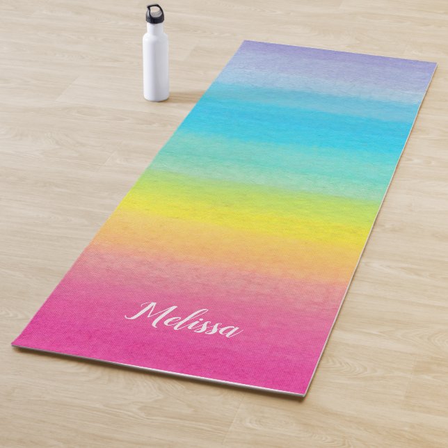 Tapis De Yoga Aquarelle Rainbow Yoga Mat (En situation)