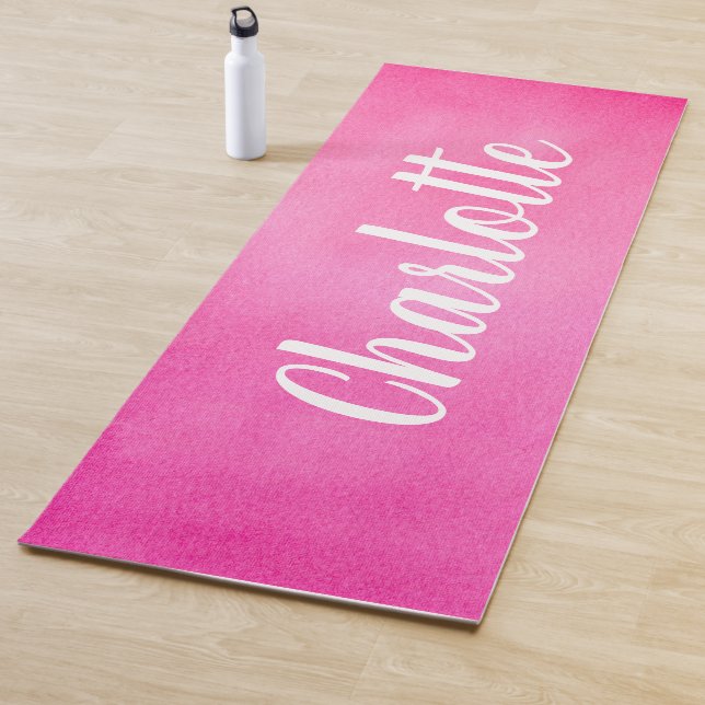 Tapis De Yoga Aquarelle rose Gradient Ombre Nom personnalisé (En situation)