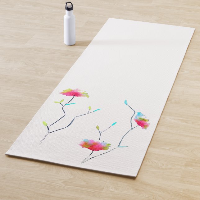 Tapis De Yoga Aquarelle rose nom floral vibrant art énergétique (En situation)