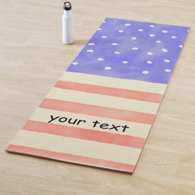 Tapis De Yoga Aquarelle rustique USA drapeau américain Texte per (En situation)