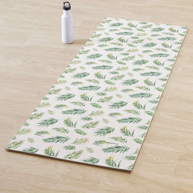 Tapis De Yoga Aquarelle tropicale Palm Feuille Motif personnalis (En situation)