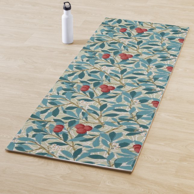 Tapis De Yoga Arbre à framboises rouge, William Morris (En situation)