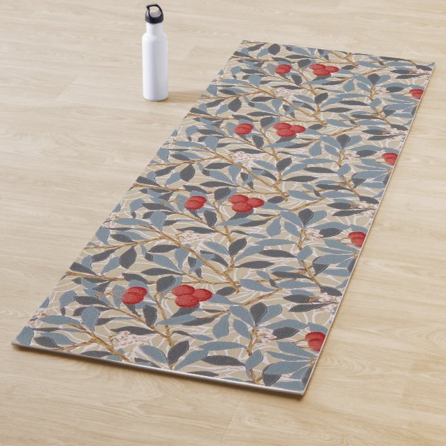 Tapis De Yoga Arbre à framboises rouges, William Morris (En situation)