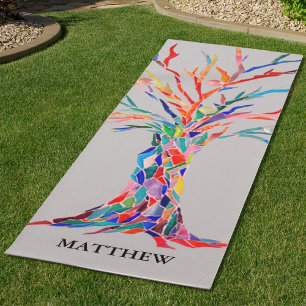 Tapis De Yoga Arbre arc-en-ciel gris personnalisé coloré