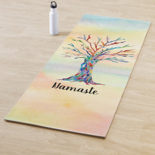 Tapis De Yoga Arbre arc-en-ciel Namaste Watercolor