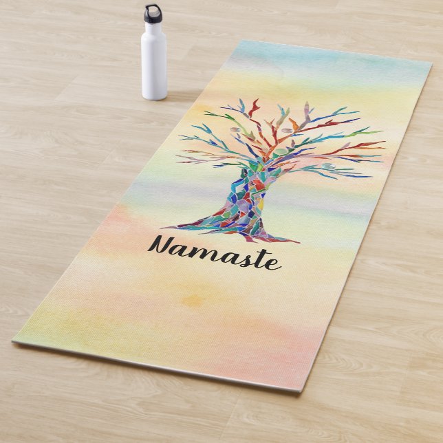 Tapis De Yoga Arbre arc-en-ciel Namaste Watercolor (En situation)