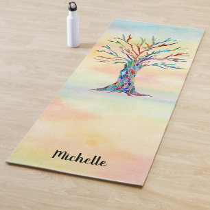 Tapis De Yoga Arbre arc-en-ciel personnalisé aquarelle