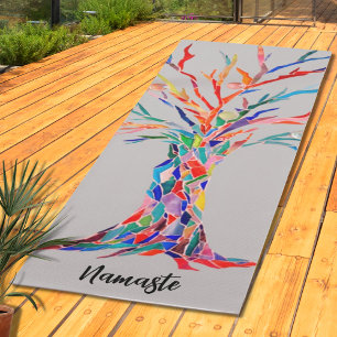 Tapis De Yoga Arbre de Namaste aux couleurs de l'arc-en-ciel
