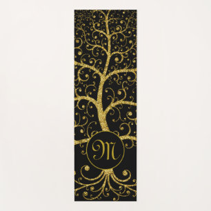 Tapis De Yoga Arbre de vie Luxe Monogramme Or Noir