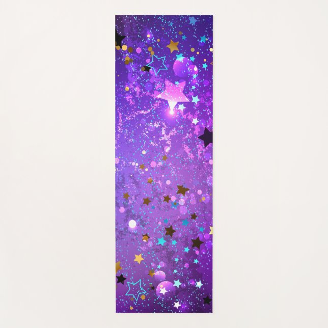 Tapis De Yoga Arrière - plan de feuille violet avec étoiles (Devant)