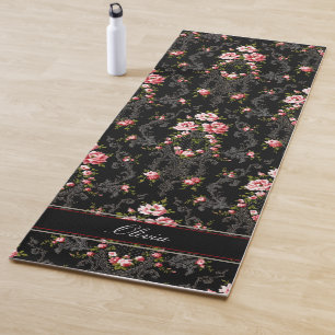 Tapis De Yoga Arrière - plan Floral-Noir Rococo français personn