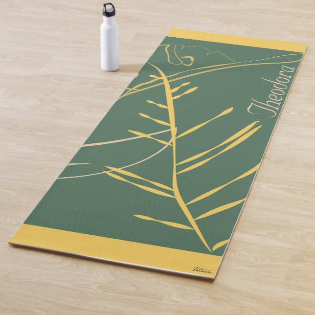 Tapis De Yoga Arrière - plan vert feuille d'or chic (En situation)