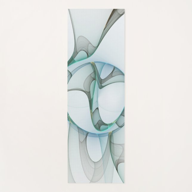 Tapis De Yoga Art Abstrait moderne Fractal Bleu Turquoise Gris (Devant)