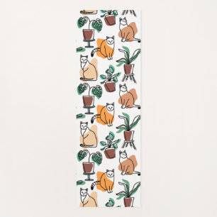 Tapis De Yoga Art de trait dessin chats et fleurs