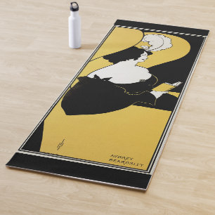 Tapis De Yoga Art Nouveau vintage, femme lisant un livre jaune