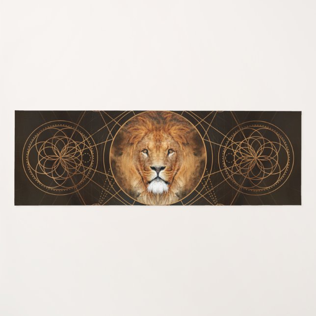 Tapis De Yoga Art numérique sacré de la géométrie de lion (Devant (Horizontal))