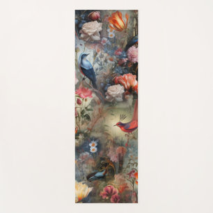 Tapis De Yoga Art surréaliste avec fleurs et oiseaux