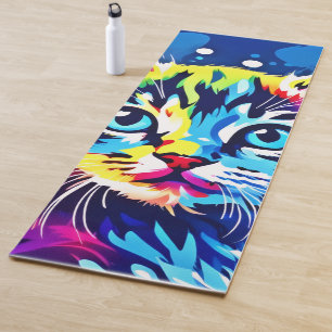 Tapis De Yoga Art Vibrant de Chat au Néon
