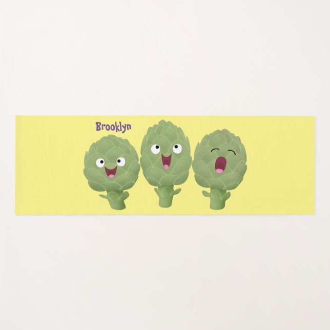 Tapis De Yoga Artichauts chantants mignons dessin animé végétal (Devant (Horizontal))