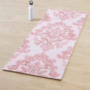 Tapis De Yoga Assez en rose motif damassé victorien aquarelle