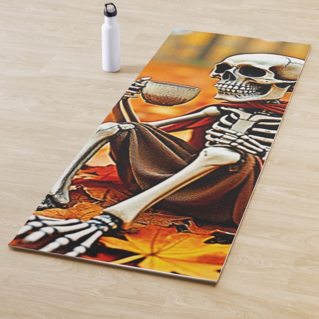 Tapis De Yoga Automne Skeleton Café Break Design (En situation)