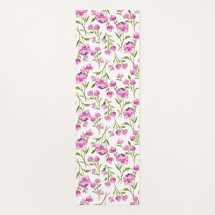 Tapis de yoga aux florales aquarelle rose