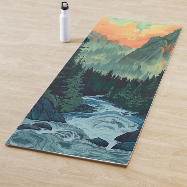 Tapis de Yoga Aventure Rivière Montagne Coucher de (En situation)