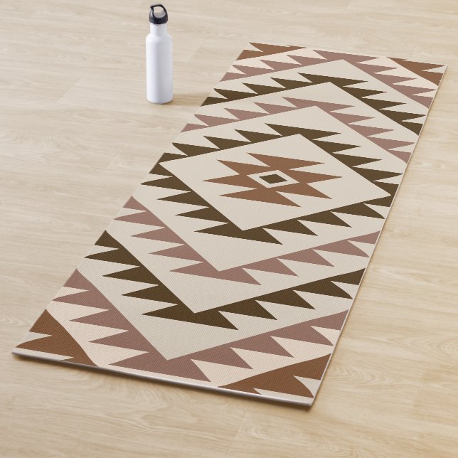Tapis De Yoga Aztec Diamond Motif Design Browns+Cream (En situation)