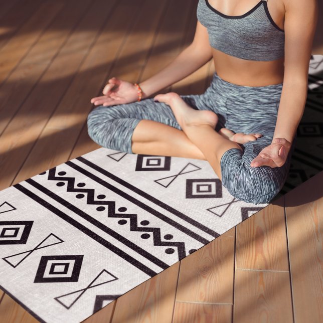 Tapis De Yoga Aztèque noir et blanc (Créateur téléchargé)