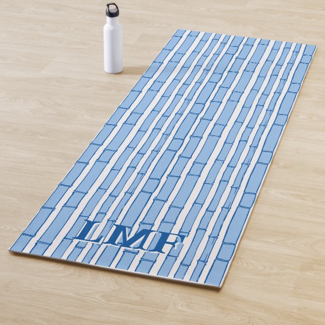 Tapis De Yoga Bambooey Bamboo Stripe in Blue Personalized (En situation)