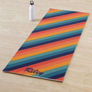 Tapis De Yoga Bande diagonale arc-en-ciel rétro
