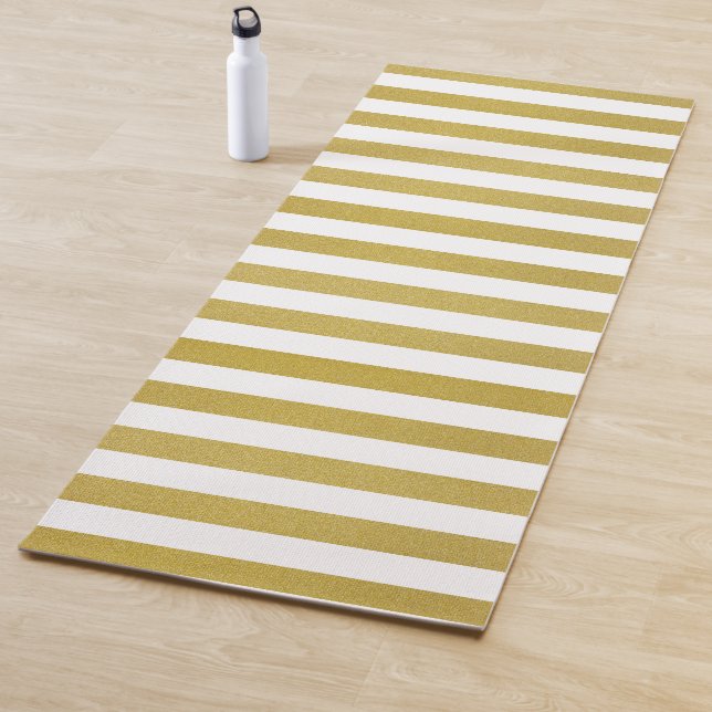 Tapis De Yoga Bandes d'or, Blancs, Motif rayé (En situation)