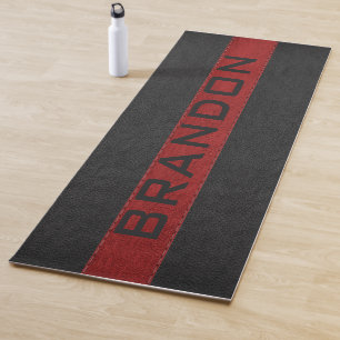 Tapis De Yoga Bandes en cuir cousu noir et rouge