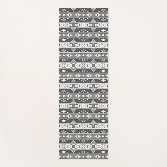 Tapis De Yoga Bandes et formes géométriques gris blanc (Devant)